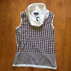 NWT Tahari ASL Sleeveless Houndstooth Cowlneck Top